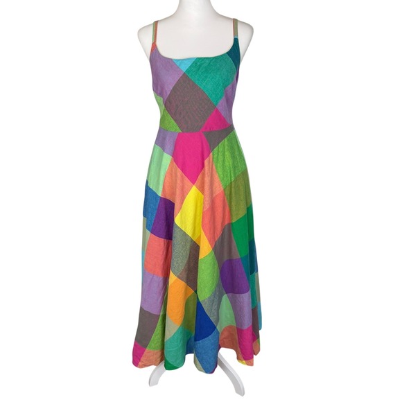 Liz Claiborne Womens Rainbow Patchwork Linen Blend Midi Dress Multi Color Size 6 - Picture 2 of 11
